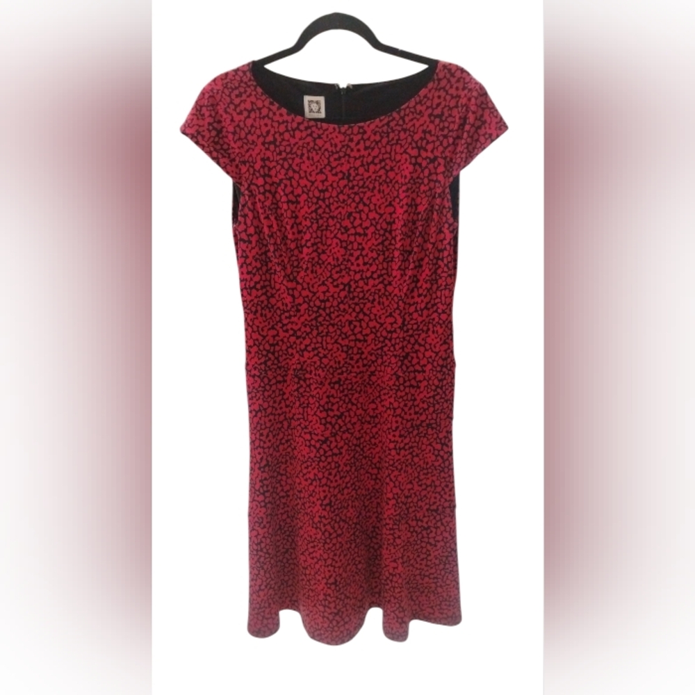 Ann Klein Red , Black Short Sleeve A Line Skirt Dress SZ 8